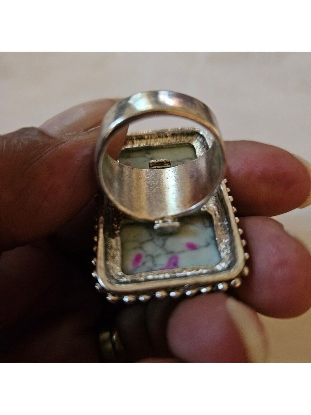 Large Rectangular Turquoise Howlite Statement Ring, Size 7.25 - Picture 4 of 8